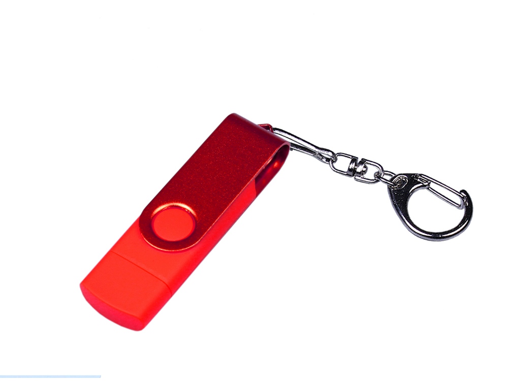 USB-флешка на 32 Гб 3 в 1 поворотный механизм, c двумя дополнительными разъемами MicroUSB и TypeC C с одноцветным металлическим клипом, черный