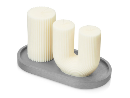 Набор свечей на подставке Aris (белый, серый)